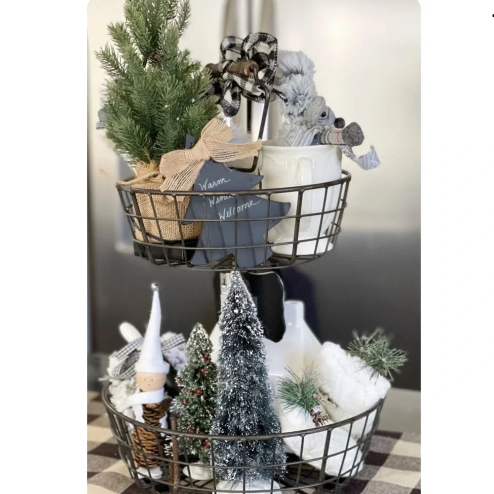 Vintage Two Tier Metal Display Baskets Stand